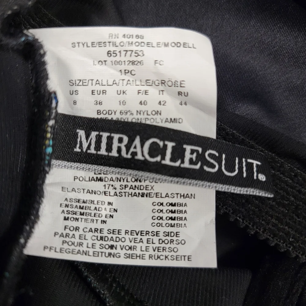 Miraclesuit NWT Black Multi Brio Underwire One Piece Swimsuit 8 MSRP $178